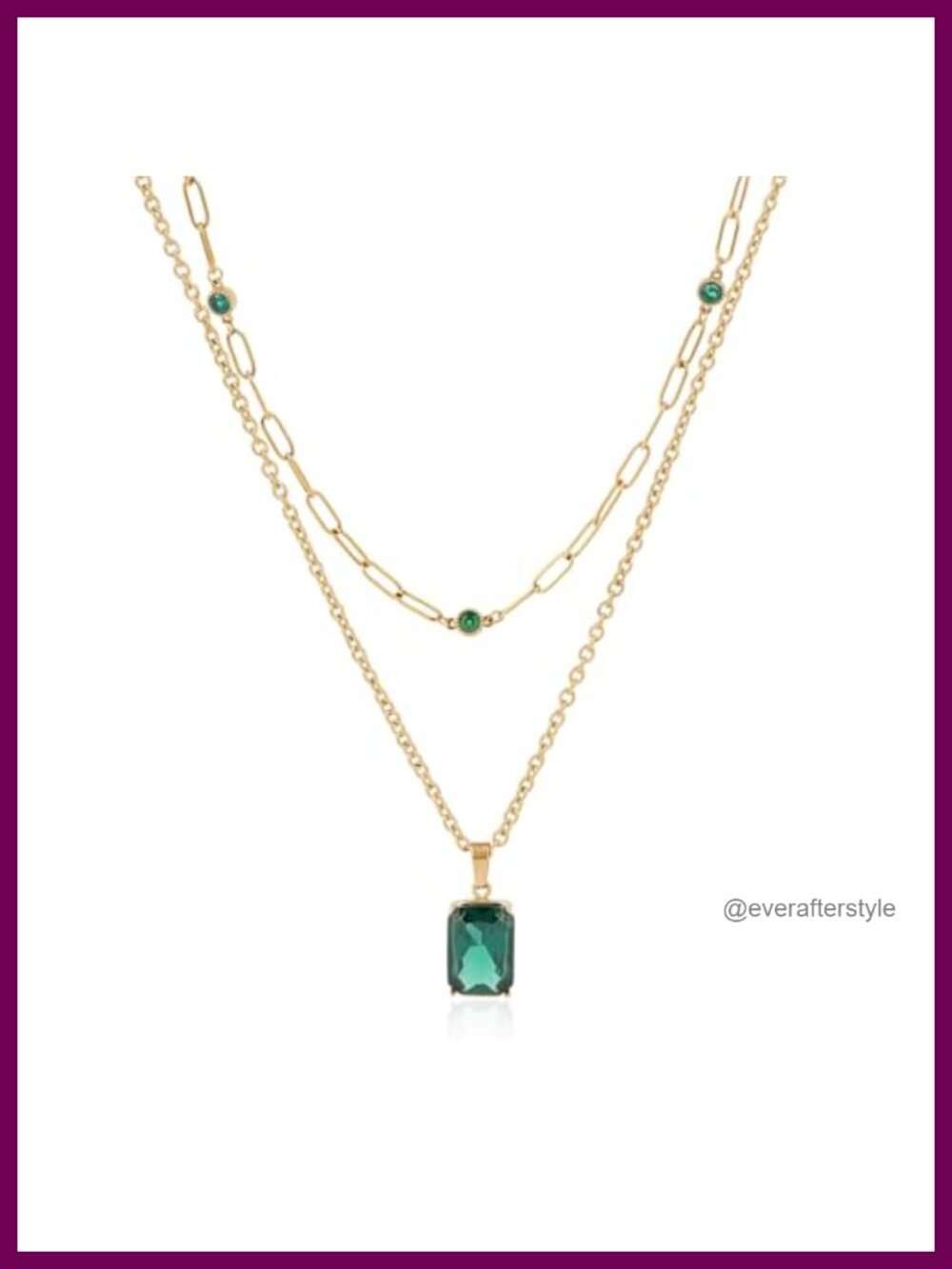 May Birthstone Emerald Layered Pendant Necklace Set for Women